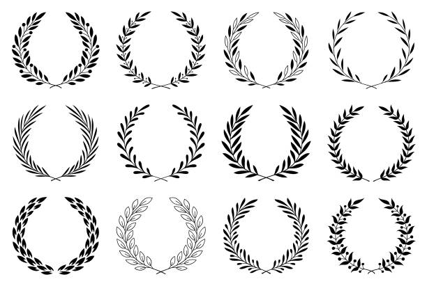 Leafy wreaths Set of leafy wreaths. Hand drawn vector design elements. black family crest stock illustrations