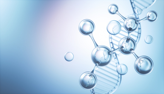 molécula o átomo, Estructura abstracta para ciencia o antecedentes médicos, ilustración 3D. photo