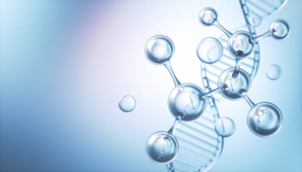молекула или атом, абстрактная структура для науки или медицинского образования, 3d иллюстрация. - dna chromosome genetic research research стоковые фото и изображения
