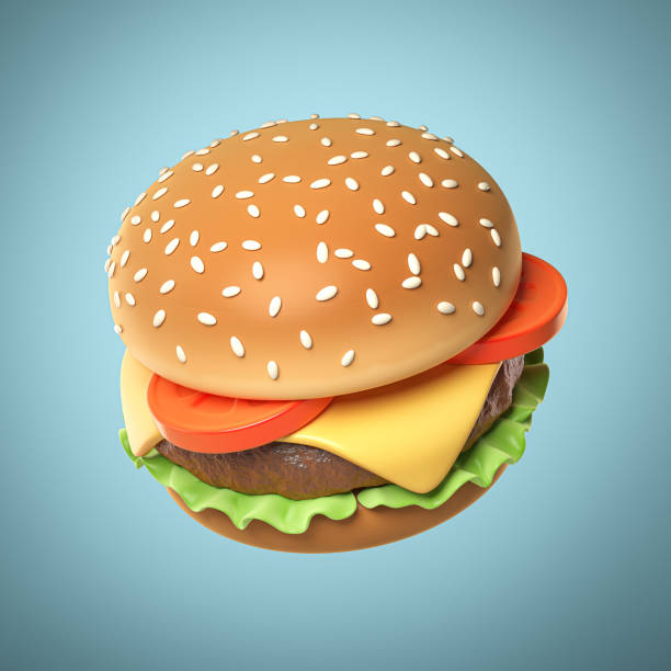 istock homemade hamburger, Big burger isolated on blue background with clipping path 3d rendering. 1453942719