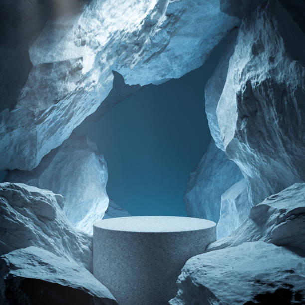 istock blue geometric Stone and Rock shape background, minimalist mockup for podium display or showcase, 3d rendering. 1453942876