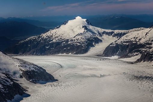 Aerial view on a glacier in the mountains of Alaska