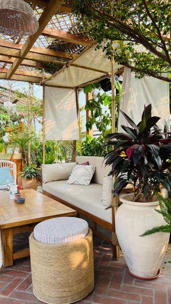 istock Aesthetic outdoor sitting cafe setup 1453945169