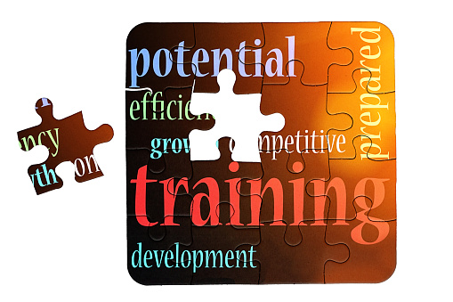 Words referring to training, development and potential on a jigsaw puzzle.