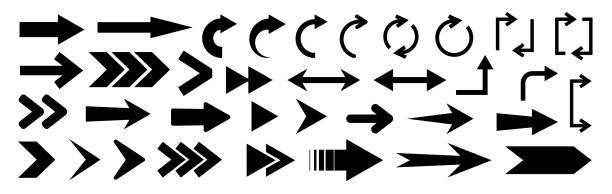 illustrations, cliparts, dessins animés et icônes de icône de flèche. jeu de flèches noires. ensemble vectoriel. - cursor arrow sign directional sign direction