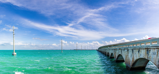 The bridges of the Overseas Highway,  a highway  through the Florida Keys to Key West.