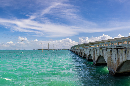 The bridges of the Overseas Highway,  a highway  through the Florida Keys to Key West.
