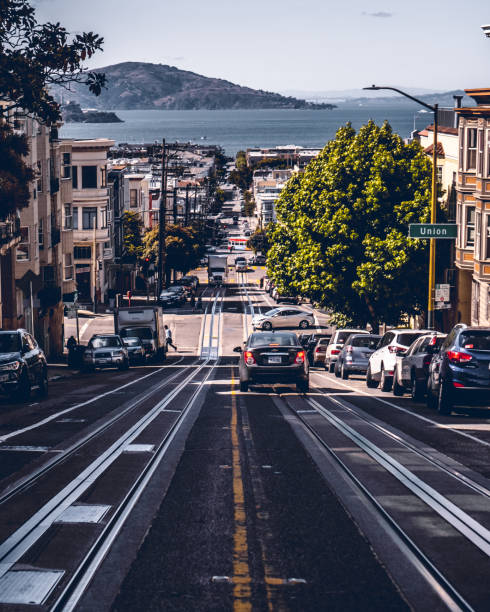 Cable Car on Russian Hill, North Beach, San Francisco. USA.