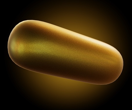 Isolated Rod-shaped gold nanoparticles or gold nanorod 3d rendering