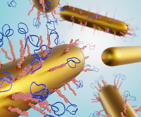 Isolated polymer conjugated gold nanoparticle for cancer therapy 3d rendering