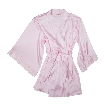 flay lay of pale pink silk night robe