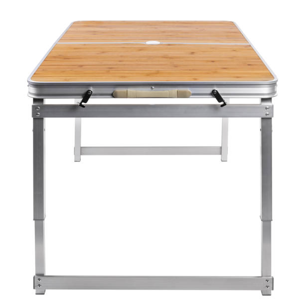 istock Aluminum folding table with height adjustment, table for camping or fishing, side view, isolate 1453954312