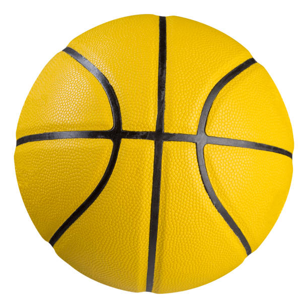 istock Yellow basketball ball of classical design, on a white background 1453954366