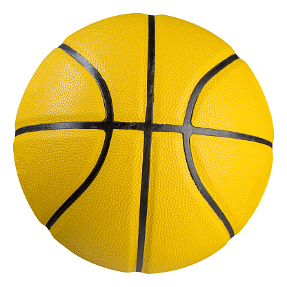 Yellow basketball ball of classical design, on a white background, isolate