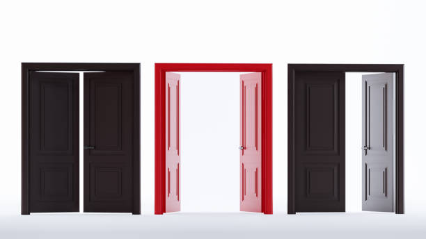 istock 3D render of red and dark wooden doors isolated on white background 1453954670