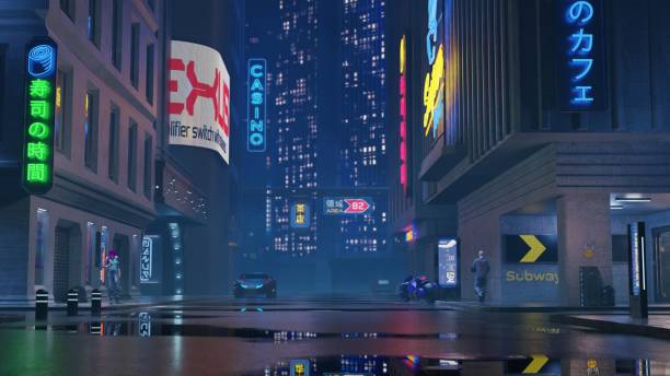 istock Futuristic Cyberpunk Night City Scene 1453958438