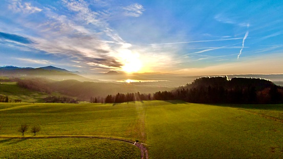Sunrise overlooking Lake Zug in Switzerland