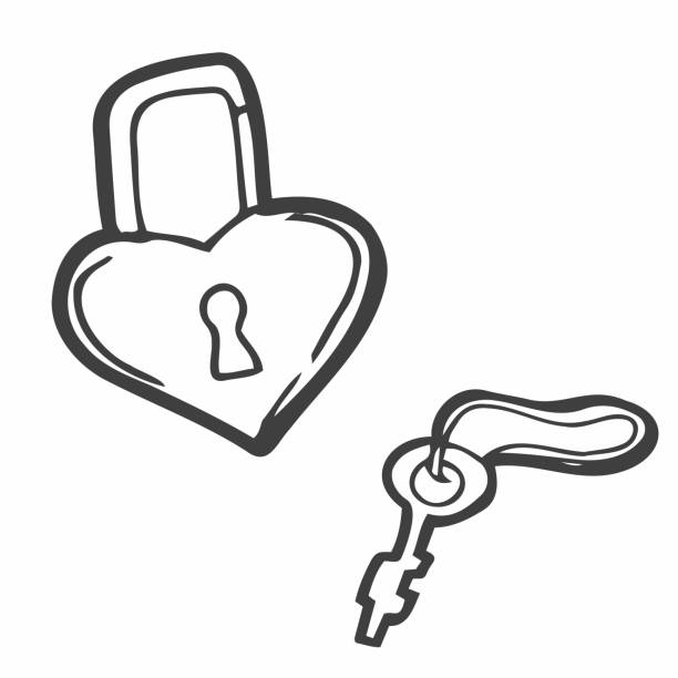 illustrations, cliparts, dessins animés et icônes de doodle valentine’s hearts cadenas. symbole d’amour dessiné à la main sur fond blanc. mignon salutation coeurs verrou, image clé. 14 février, mariage, épouse-moi signe. illustration de la saint-valentin vectorielle - va22