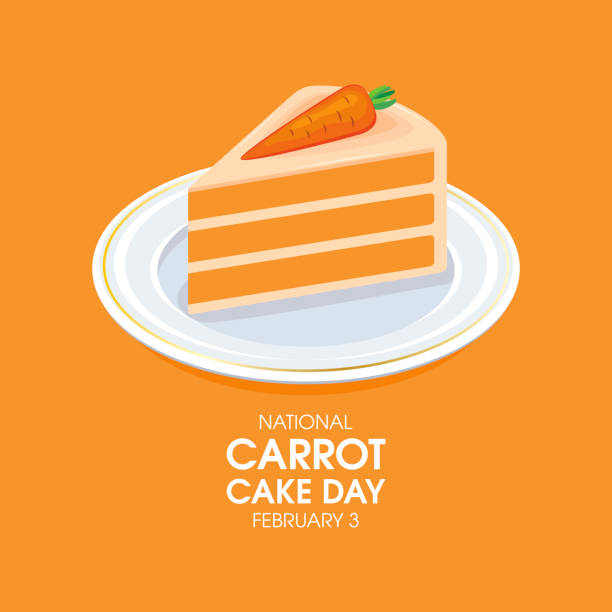 National Carrot Cake Day vector Delicious slice of carrot cake on a plate icon vector. Piece of cake with carrot drawing. February 3. Important day carrot cake day stock illustrations