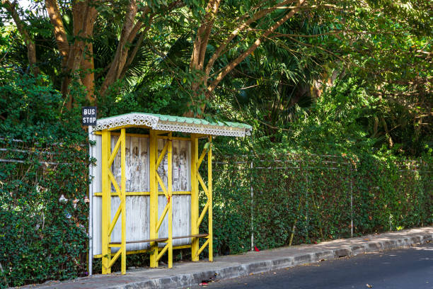 A bus stop next to Sir Seewosagur Ramgoolam Botancial Garden in Pamplemousses, Mauritius