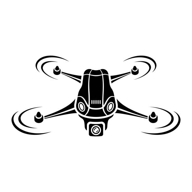 ilustrações de stock, clip art, desenhos animados e ícones de drone icon. copter, quadcopter with action camera. - filming point of view fotos