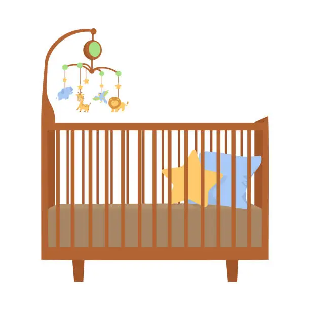 Vector illustration of Baby crib with hanging toys