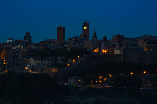 Night view of Orvieto with its clock tower-Orvieto-Umbria-Italy