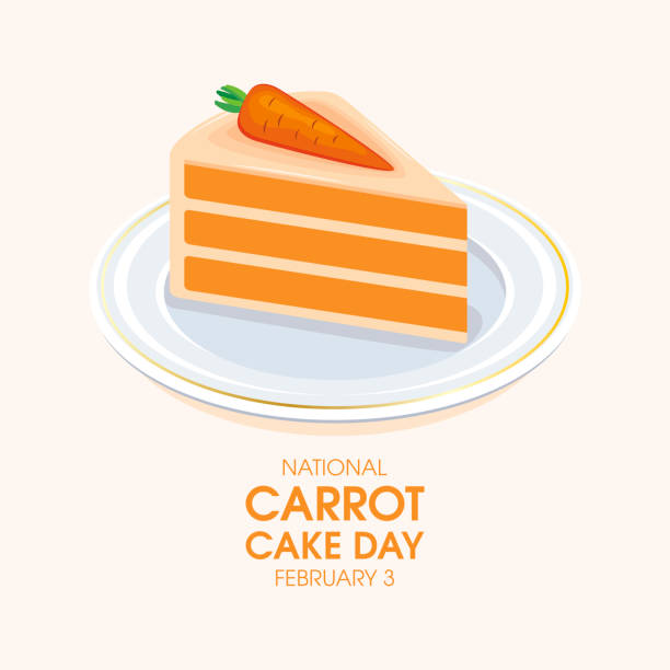 National Carrot Cake Day vector Delicious slice of carrot cake on a plate icon vector. Piece of cake with carrot drawing. February 3. Important day carrot cake day stock illustrations