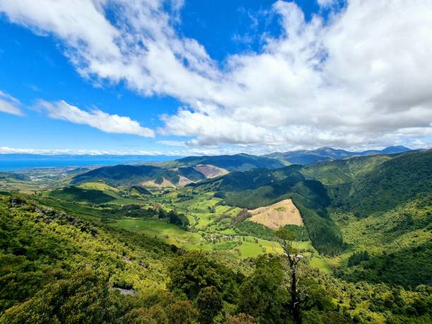 istock Scenic shot of mountain fields and valleys under a cloudy sky 1453965057