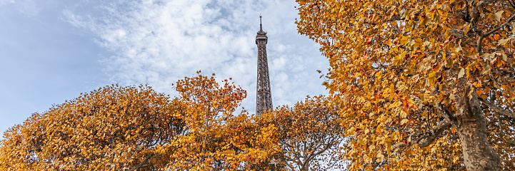 Top of the Eiffel Tower on a Fall day in Paris, France