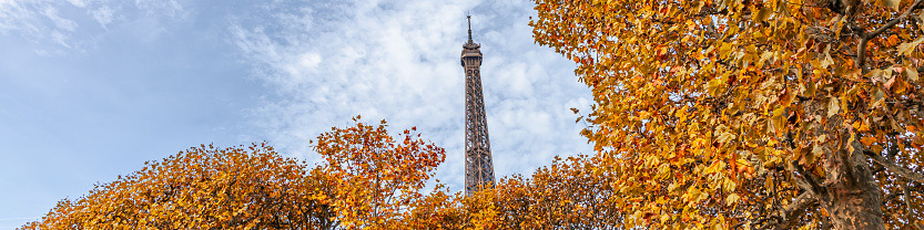 Top of the Eiffel Tower on a Fall day in Paris, France