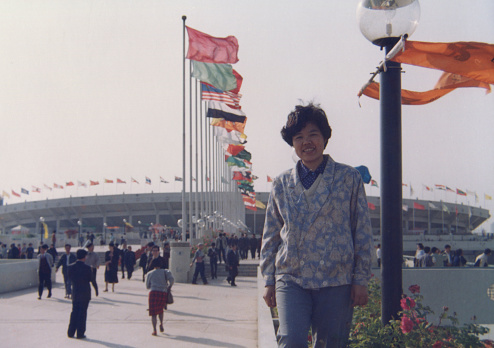 1991, Chinese women in Beijing Workers' Stadium during the Beijing Asian Games Real life Old photo