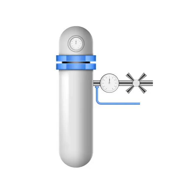Vector illustration of House water sediment filter system mock up. Backwash filter with housing and threads