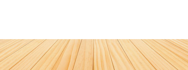 istock Empty wooden table top isolated on white background for product display montage 1453981507