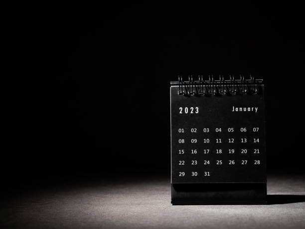 istock 2023 January calendar on black background 1453982071