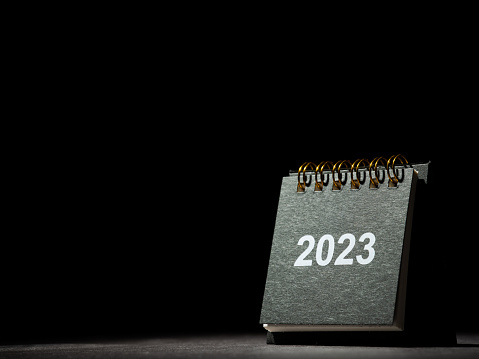 2023 desk calendar on black background