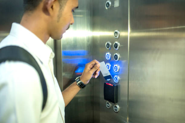istock Close Up Take the elevator with the card 1453988938
