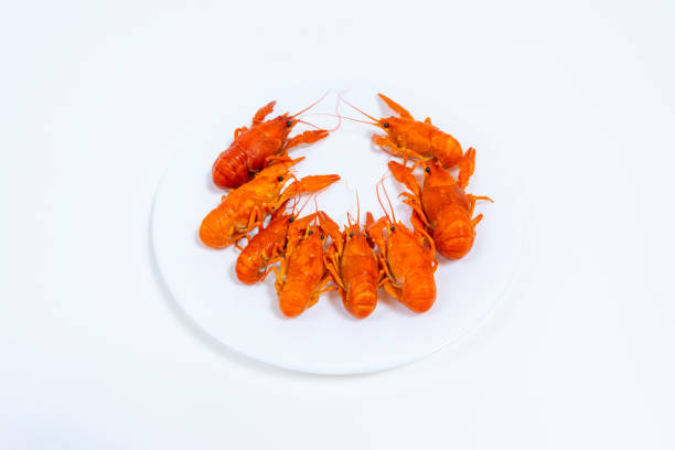 istock Group of boiled river red crayfish are laid out on a plate. 1453992743