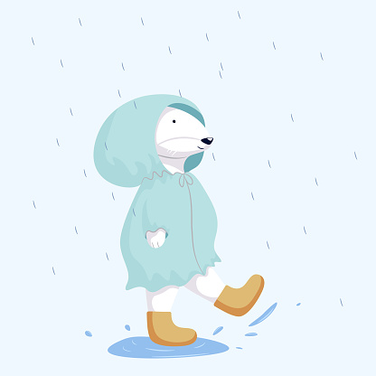 Pink Rabbit Rain Cartton A White Rabbit Is Playing Outside In The Rain Dressed In A Raincoat And ...
