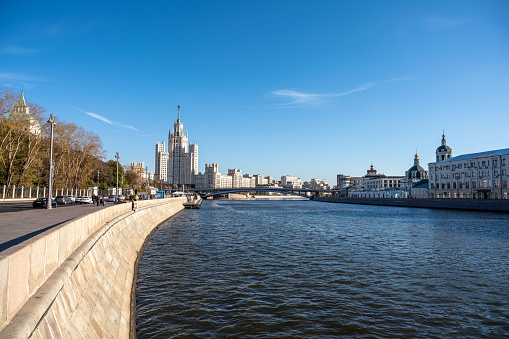 Moskvoretskaya embankment, Moscow, Russia. View from the Moscow river