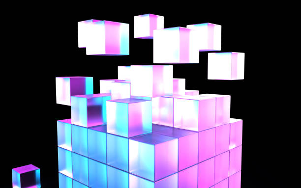 istock 3D illustration of stacked cubes illuminated by fantastic light 1453994575