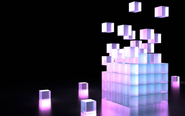 istock 3D illustration of stacked cubes illuminated by fantastic light 1453994598