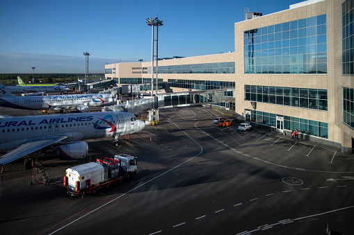 Goffs, Canada - June 17, 2021 - FedEx Express & CargoJet Boeing 727s loading/unloading at Halifax Stanfield International Airport.