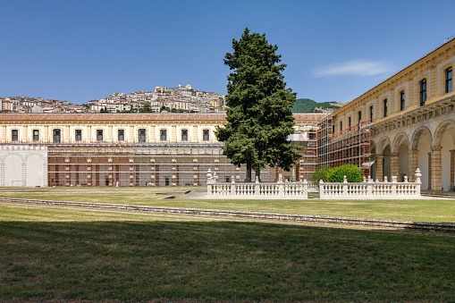 An image of the Certosa di Padula building from the outside in Campania, Italy
