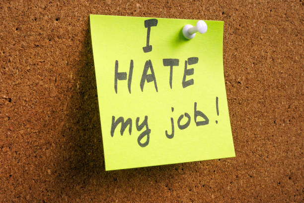 istock Pinned sticker with inscription I hate my job. 1453996551