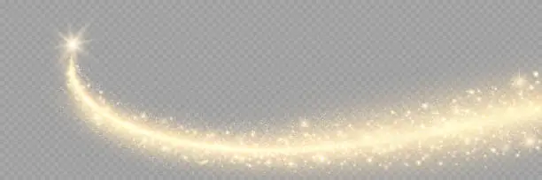 Vector illustration of Vector golden sparkling falling star. Stardust trail. Cosmic glittering wave. Light dust. Stock royalty free vector illustration. PNG