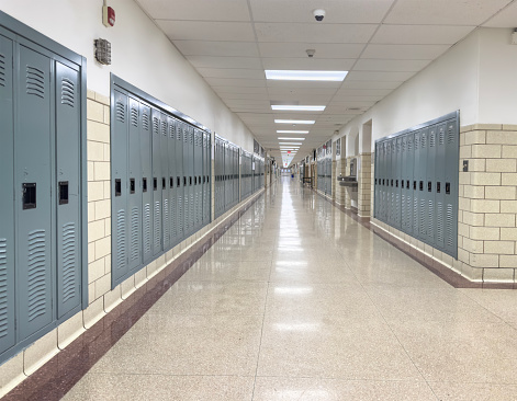Corridor of a public school with lockers