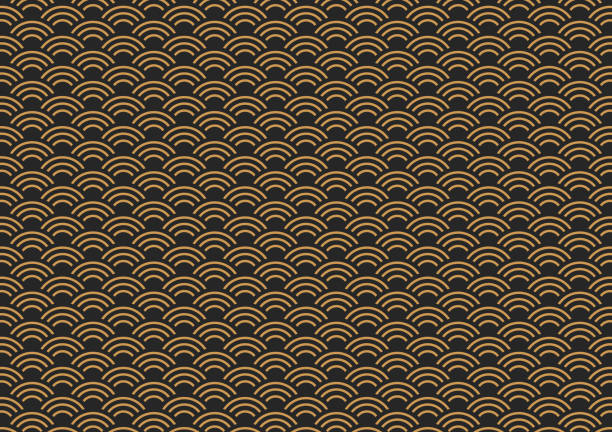 Seigaiha Japanese ornamental wave pattern. Decorative black background. Seigaiha Japanese ornamental wave pattern. Decorative black background. seigaiha stock illustrations