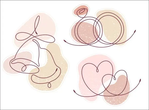 Vector illustration of Set of single line drawing of romantic elements