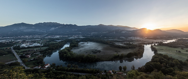 aerial view of the river during sunrise